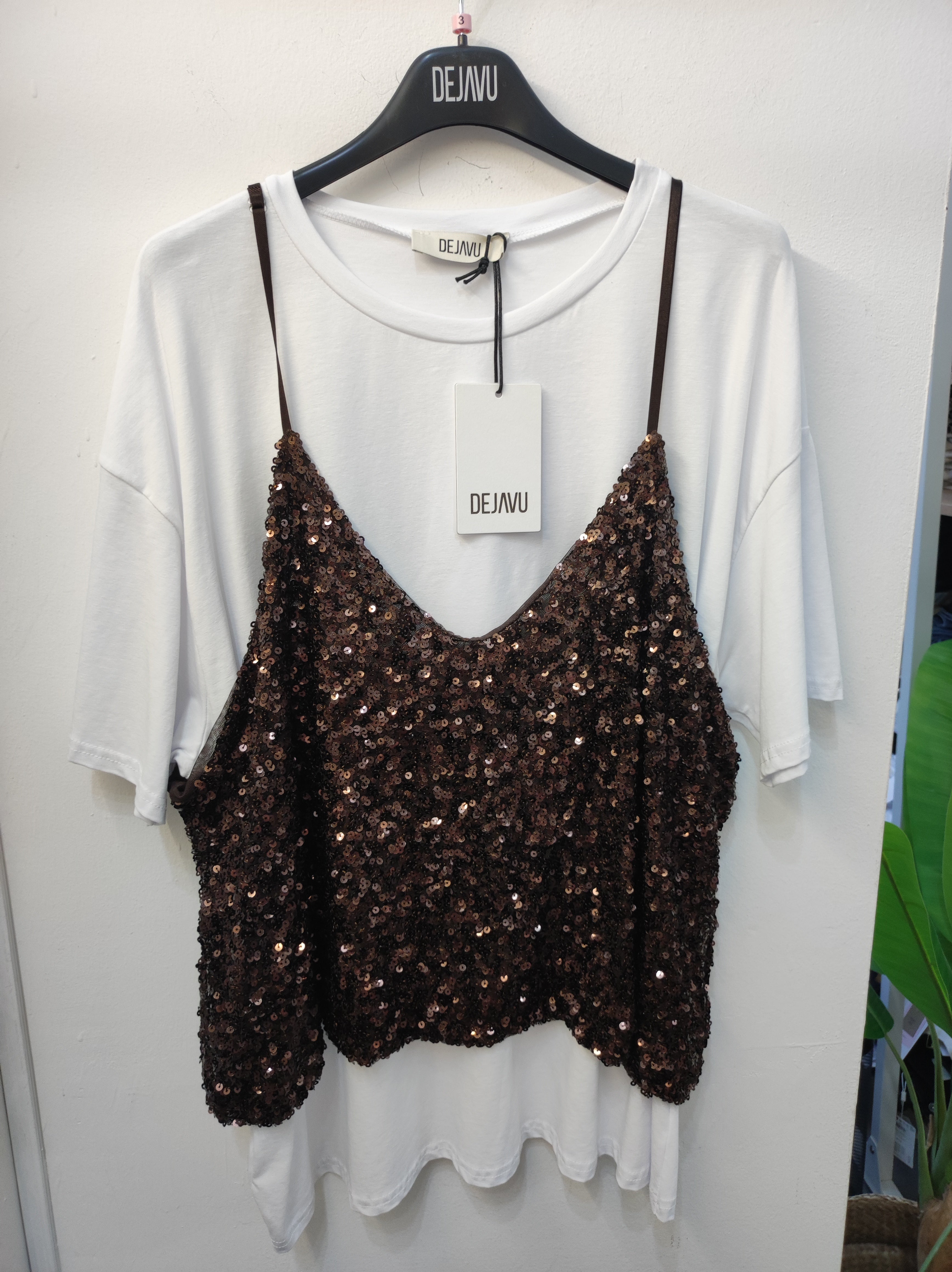 T-shirt + top paillettes