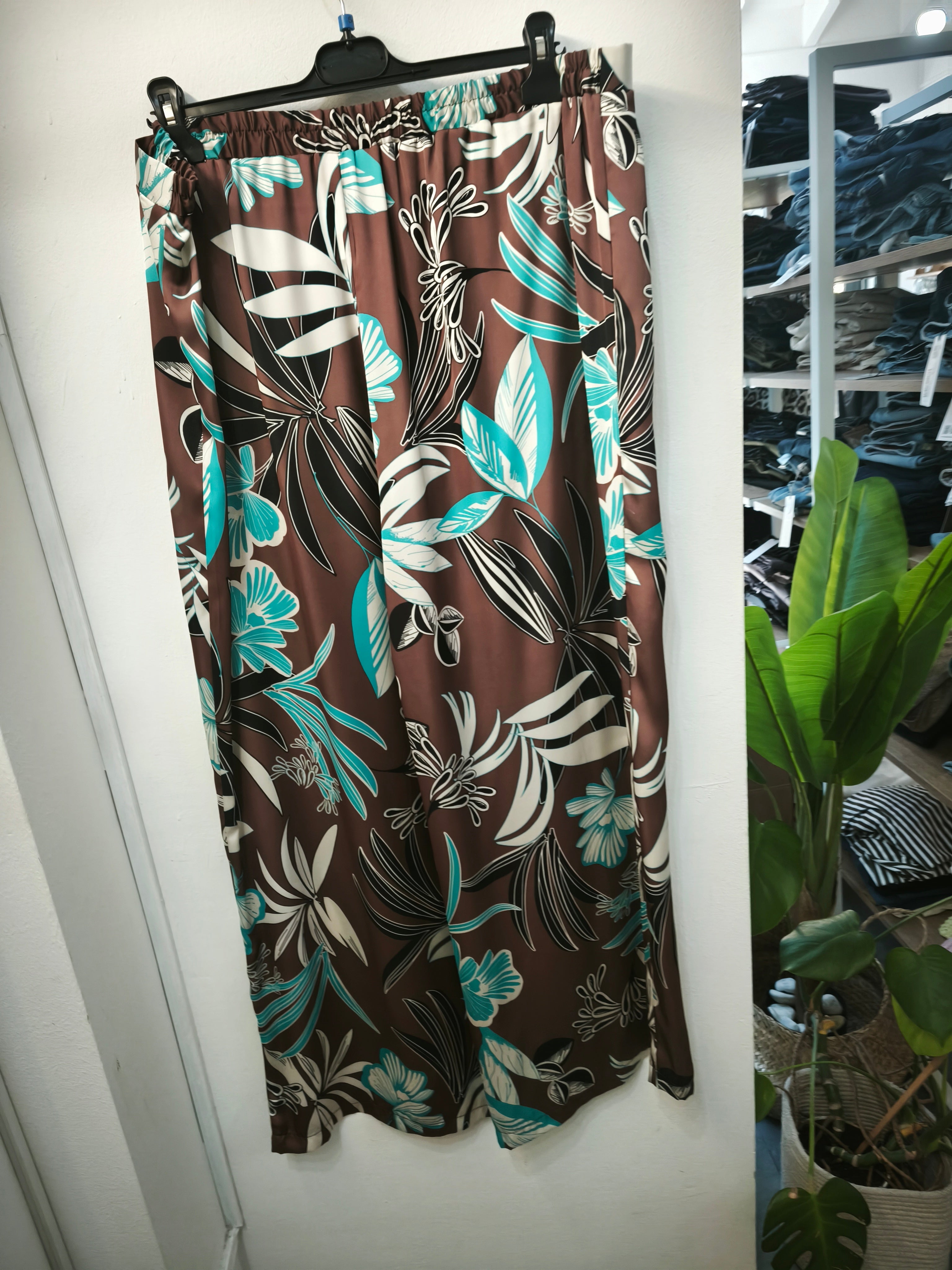 Pantalone floreale marrone